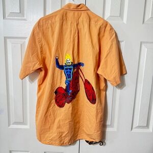 VTG Ralph Lauren Blake Orange Button Up Shirt Ghost Rider motorcycle Sz M FLAW